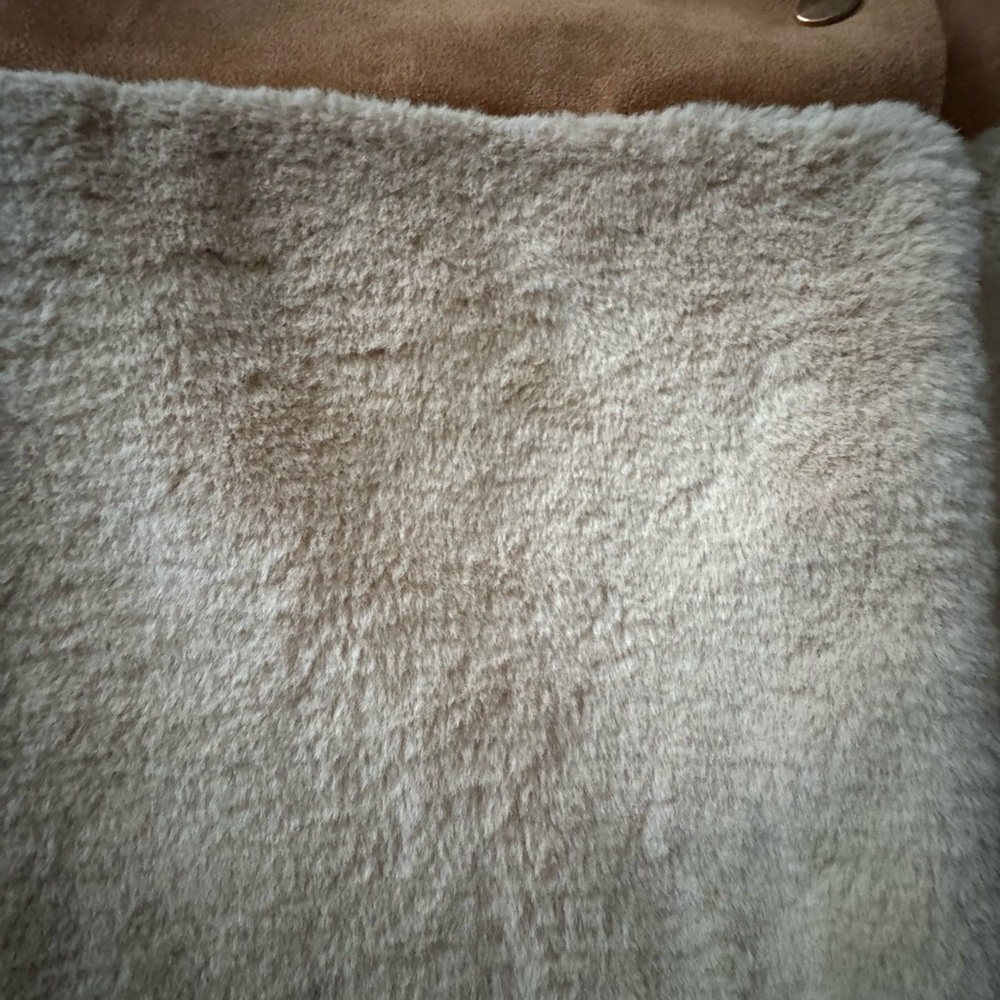 Zara Ladies Coat Faux Suede Sheepskin Shearling  Fur Lightweight Tan Cream  S - Picture 12 of 16
